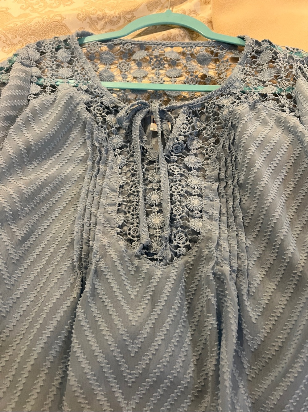 Bila brand ladies light blueCrochet Yoke Women's Blouse size x large